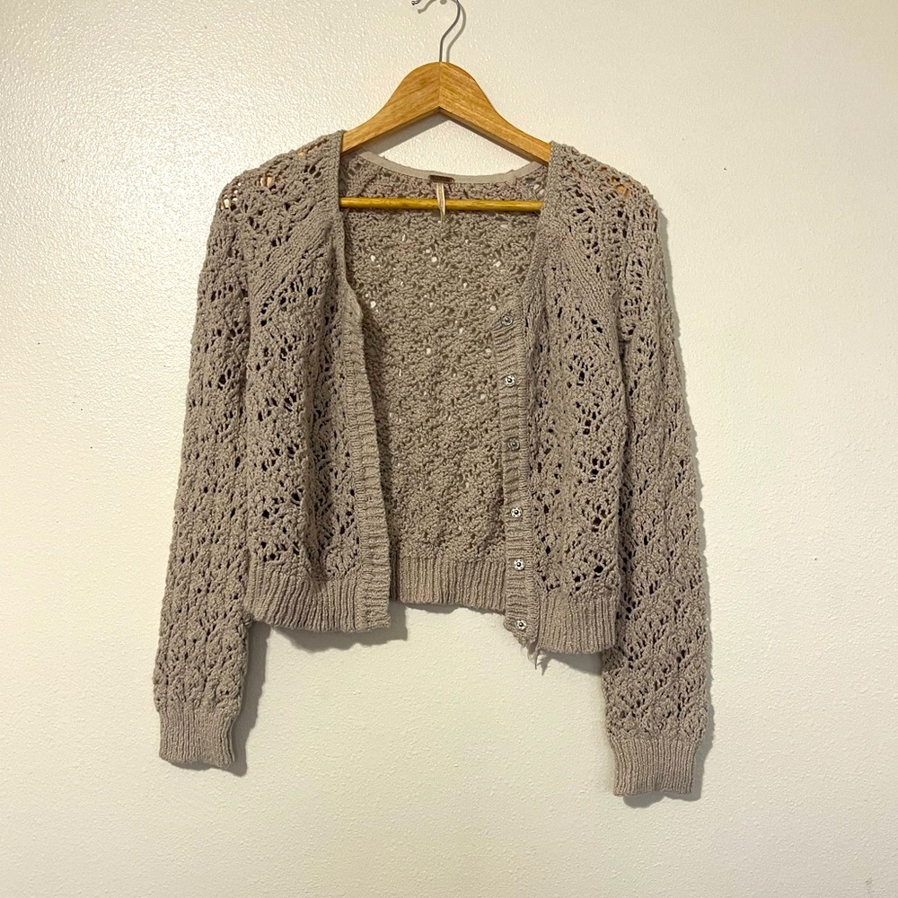 Free People Tan Open-Knit Cardigan